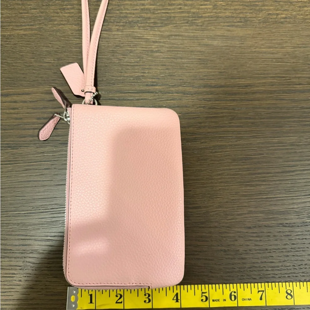 Coach Blush Pink Double Zip Pebbled Leather Wristlet - Picture 3 of 7